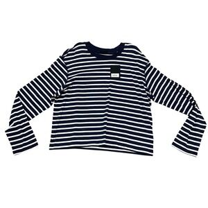 ATM Anthony Thomas Melillo Women's L Navy White Striped Long Sleeve Shirt NWT